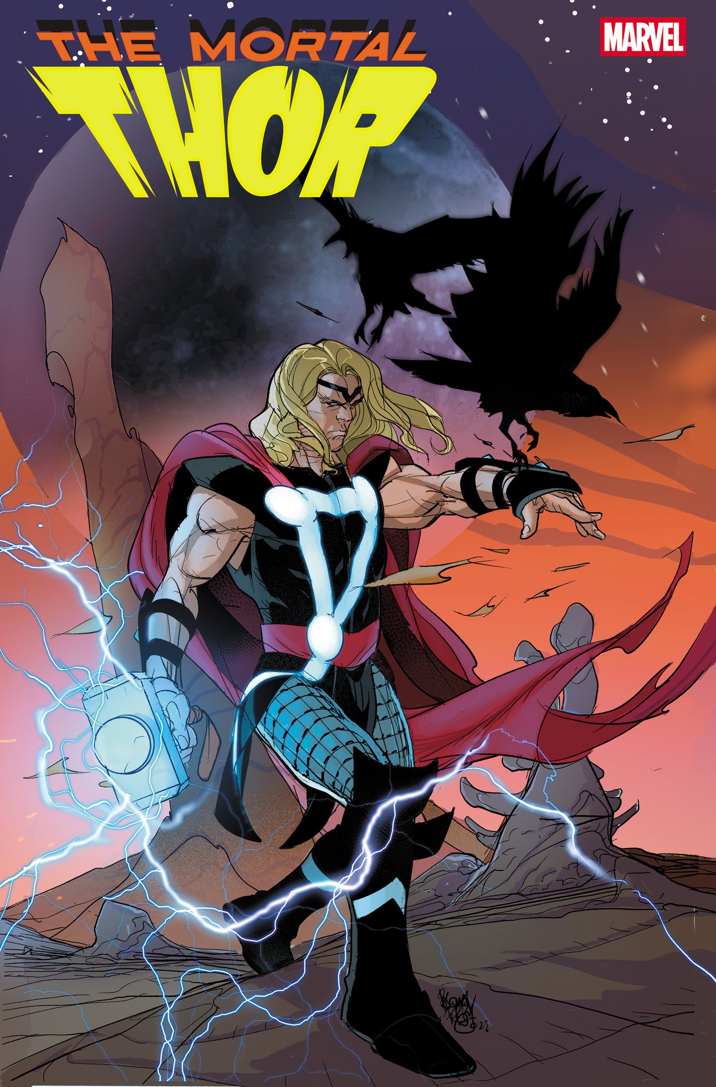 Comic book cover featuring Thor with a dark background and lightning effects.