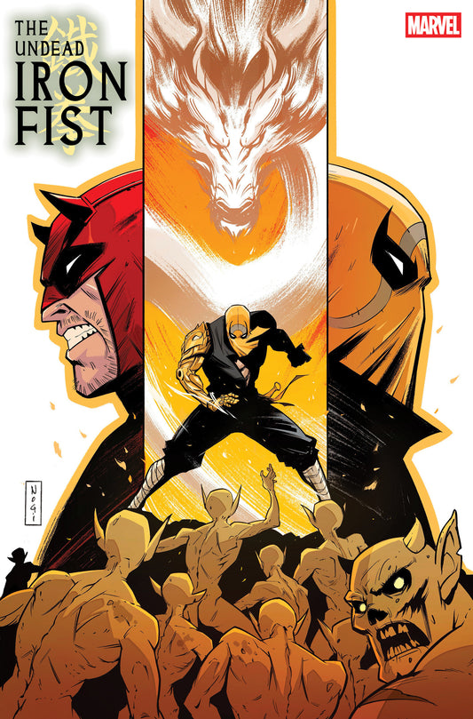 Comic book cover featuring Iron Fist with a dragon and other characters in the background
