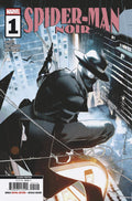 Comic book cover of 'Spider-Man Noir' with a character in a suit and hat overlooking a cityscape.