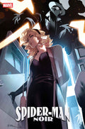 Comic book cover featuring Spider-Man Noir with a superhero in a suit and mask.