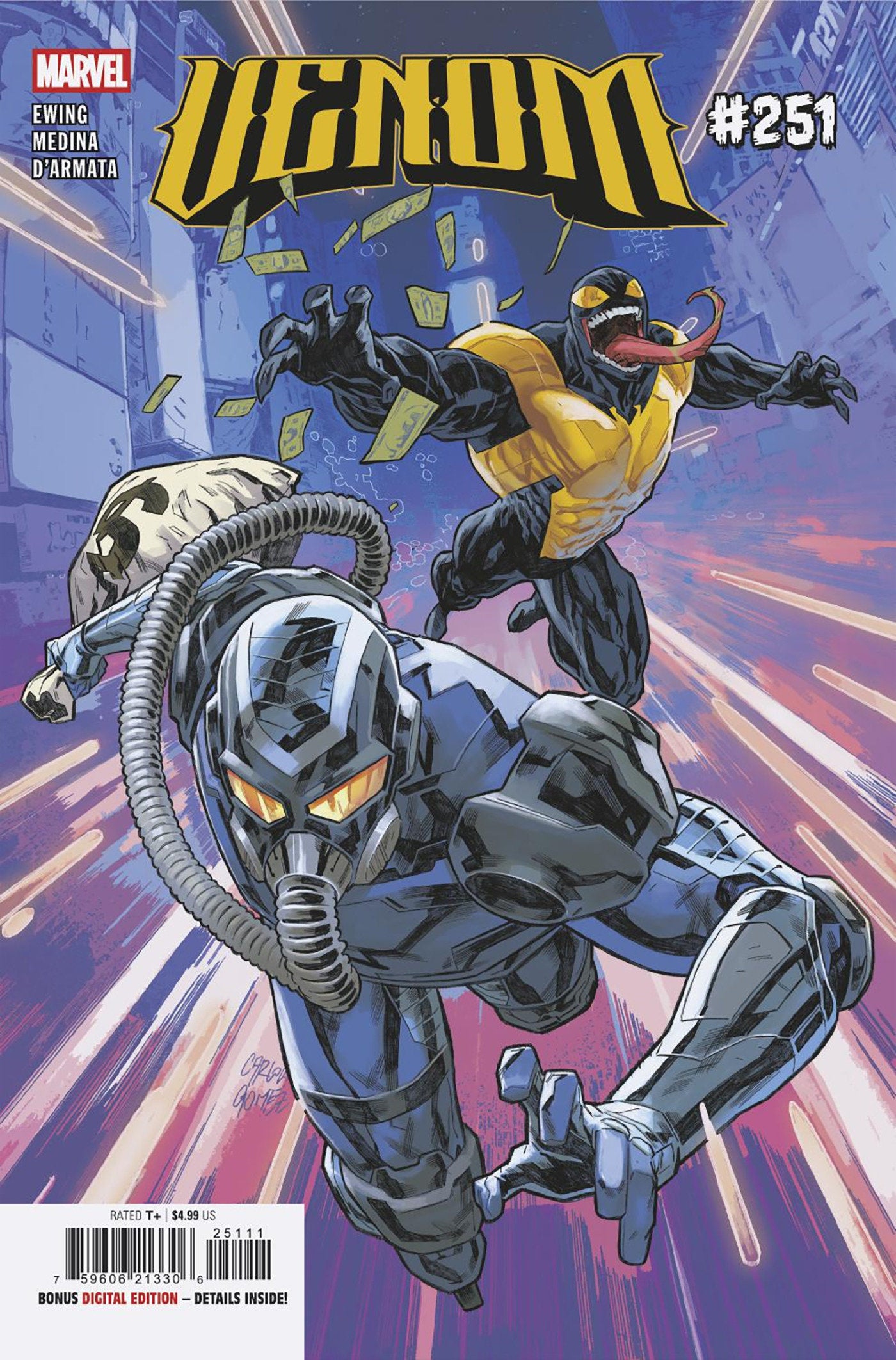 Comic book cover featuring two superhero characters with a vibrant background