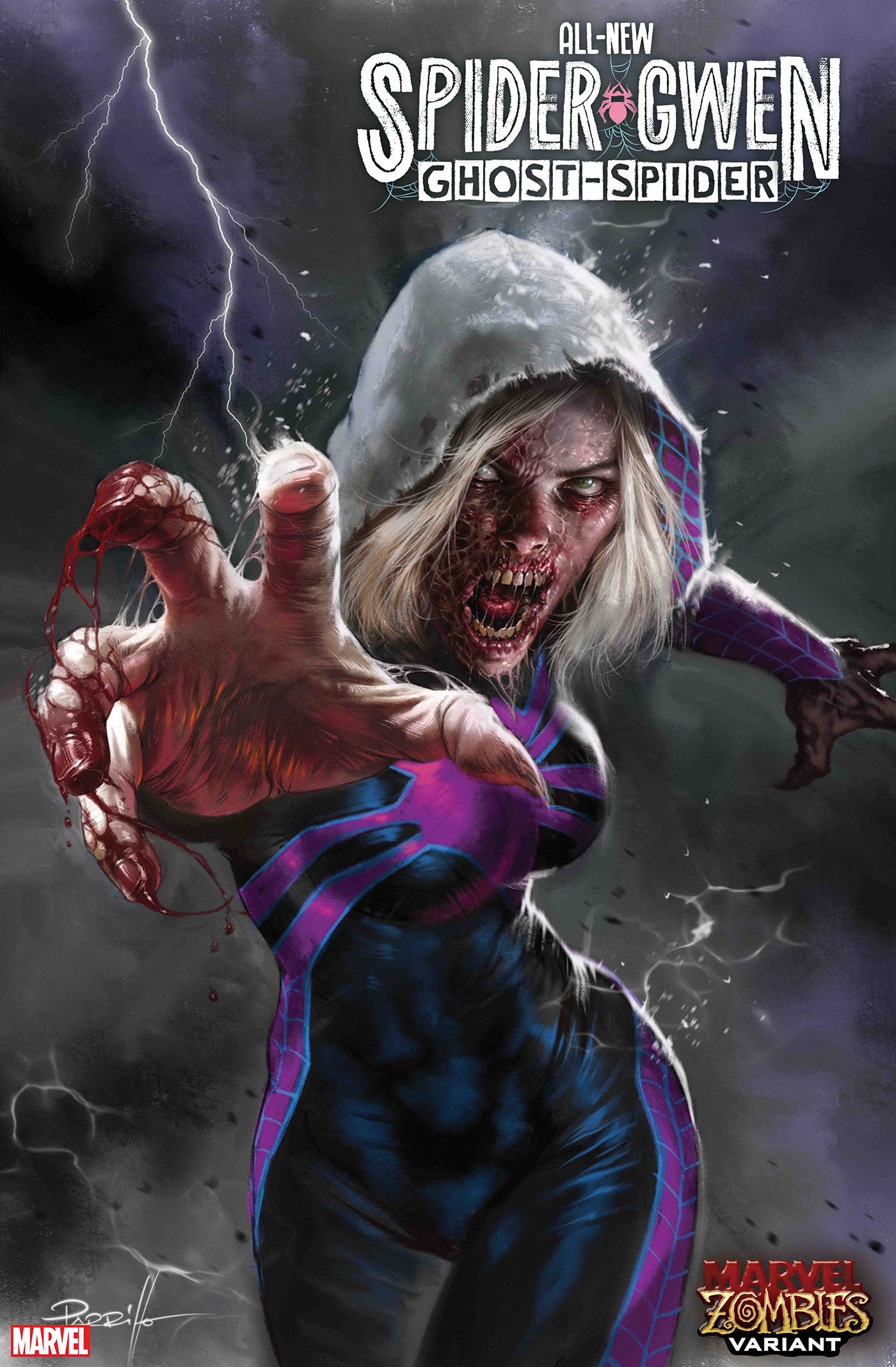 Comic book cover featuring a character in a superhero costume with a dark, stormy background.