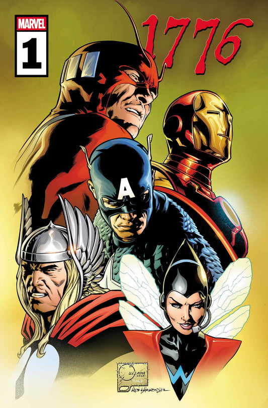 Comic book cover featuring superhero characters with Marvel logo and '1776' text.
