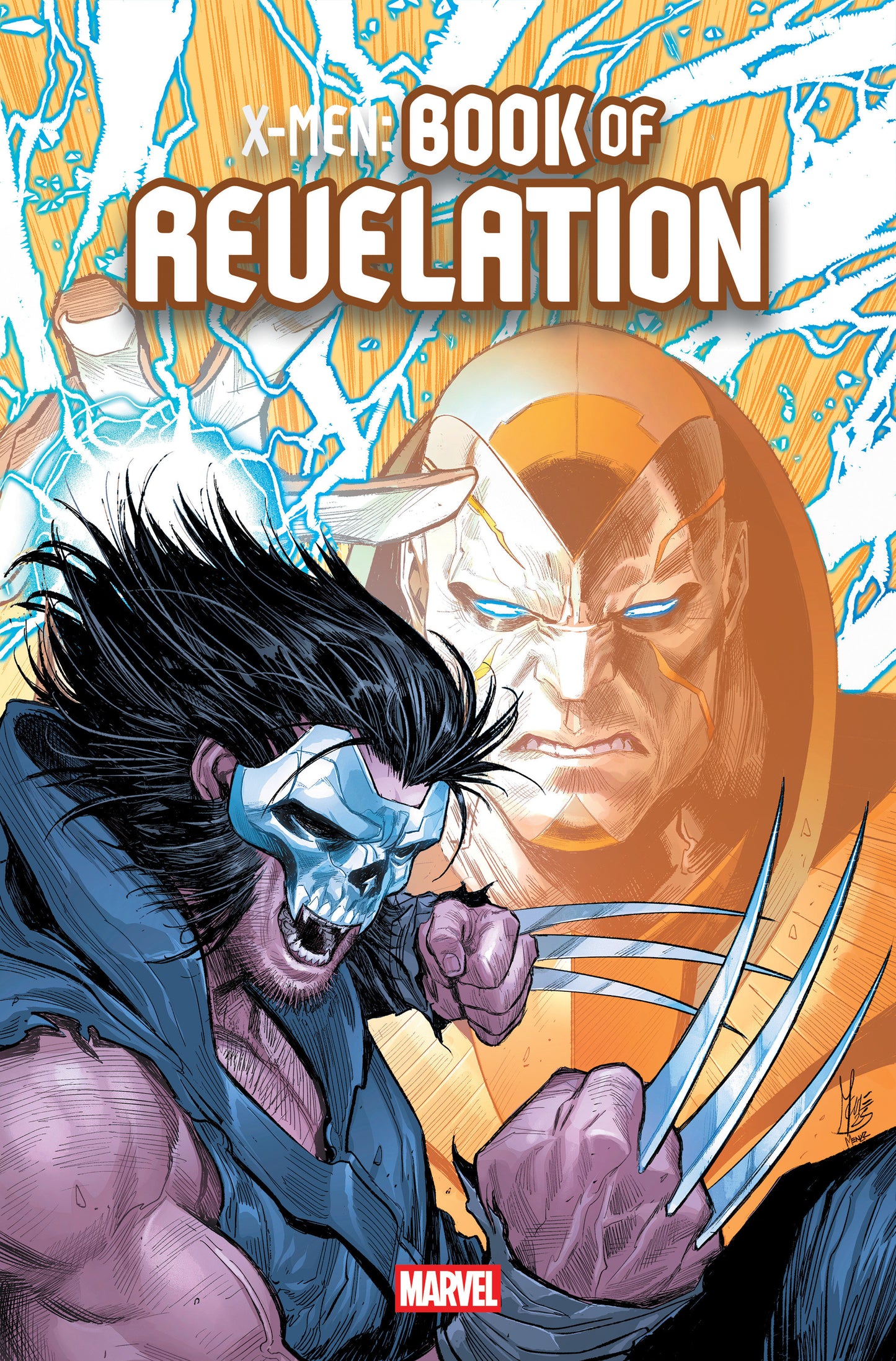 Comic book cover featuring two characters with a dynamic pose, one with black hair and the other with orange hair, on a blue and orange background.