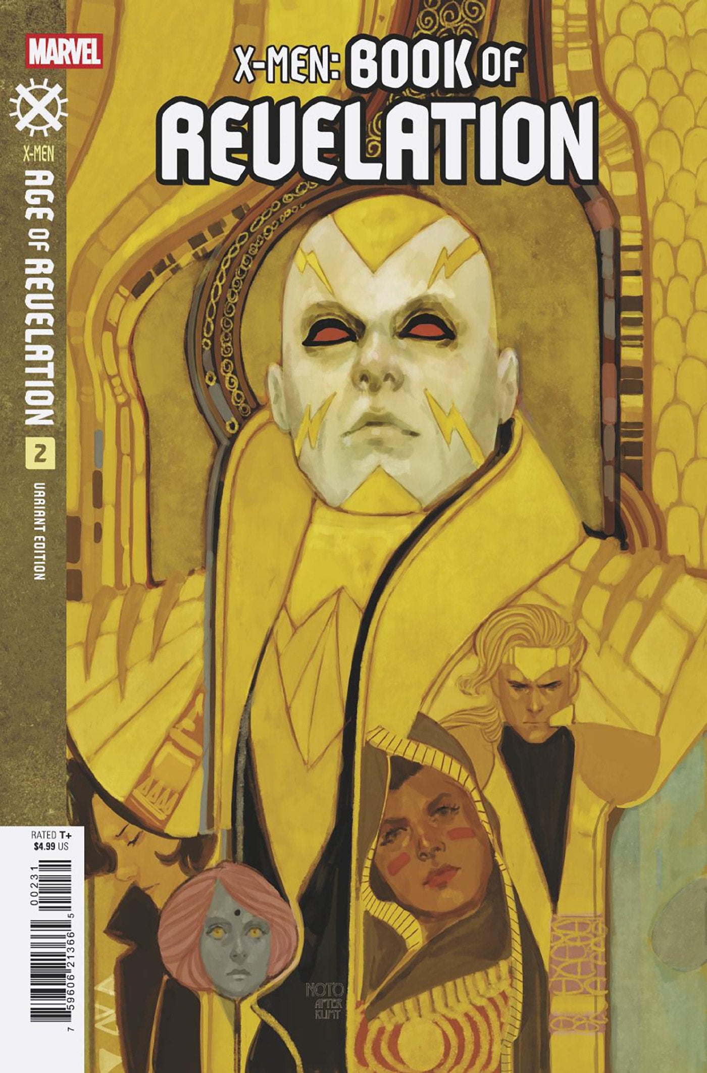 Comic book cover of 'X-Men: Book of Revelation' with a central character in a yellow robe.