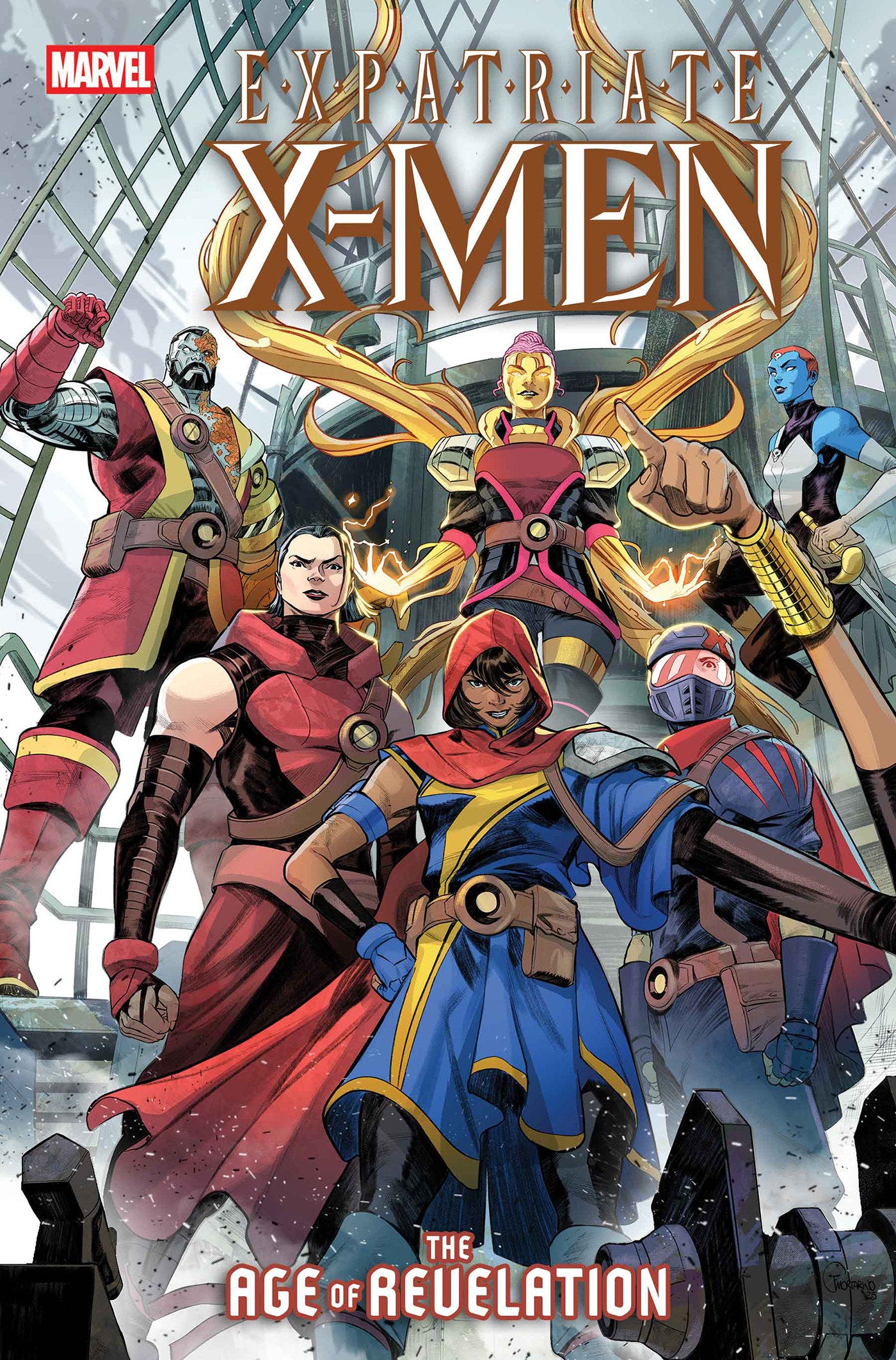 Comic book cover featuring characters from 'Ex-Patriate X-Men' with a Marvel logo.