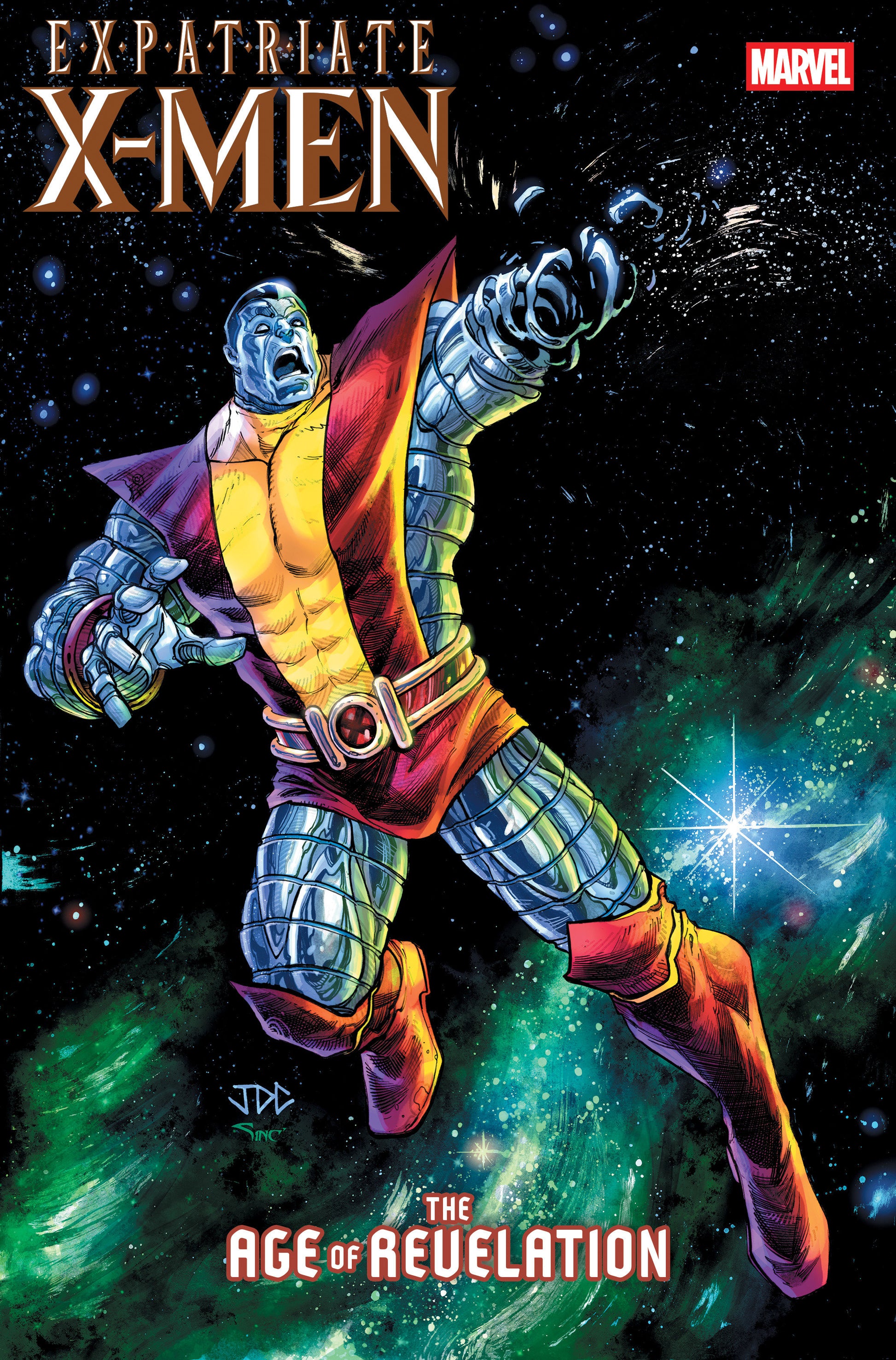 Comic book cover featuring a superhero in space with 'Marvel' logo.