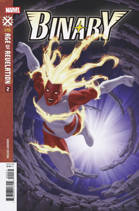 Comic book cover featuring a superhero character with flames, Marvel logo, and 'Binary' title.