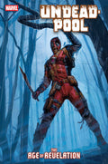 Comic book cover featuring a character in a red and black suit with a sword, set against a forest background.