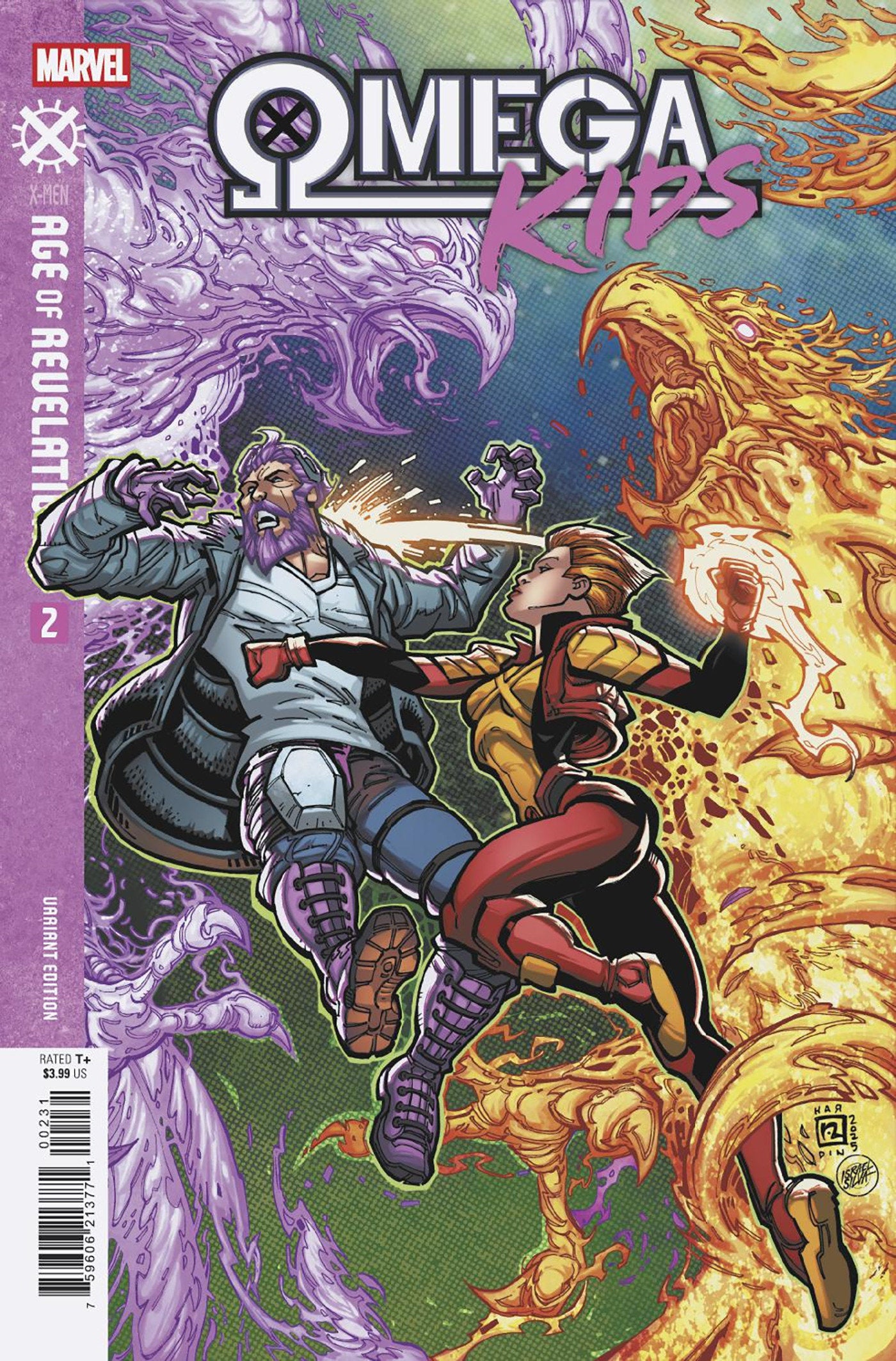 Comic book cover featuring two characters with a colorful background and Marvel logo.