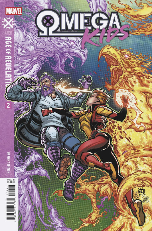 Comic book cover featuring two characters with a colorful background and Marvel logo.
