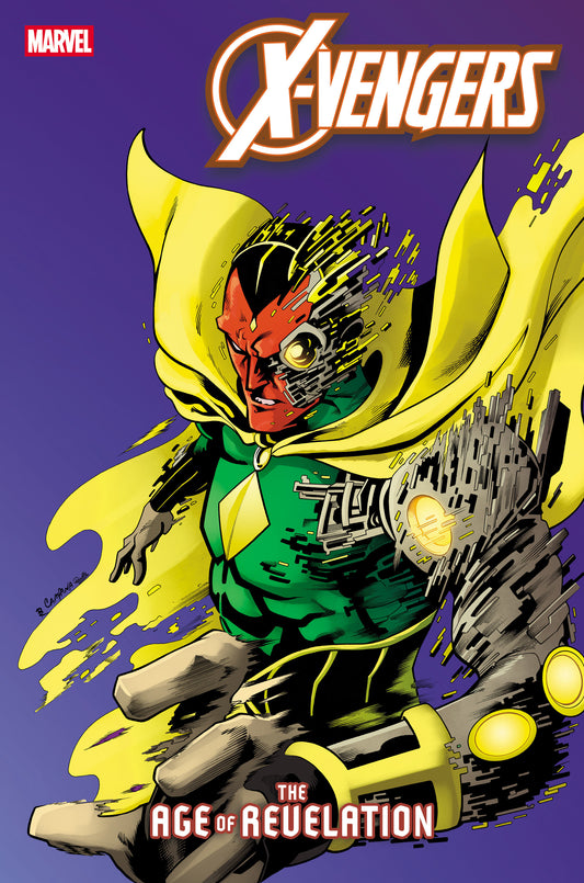 Comic book cover featuring a superhero in a yellow and green costume with 'X-Vengers' title.