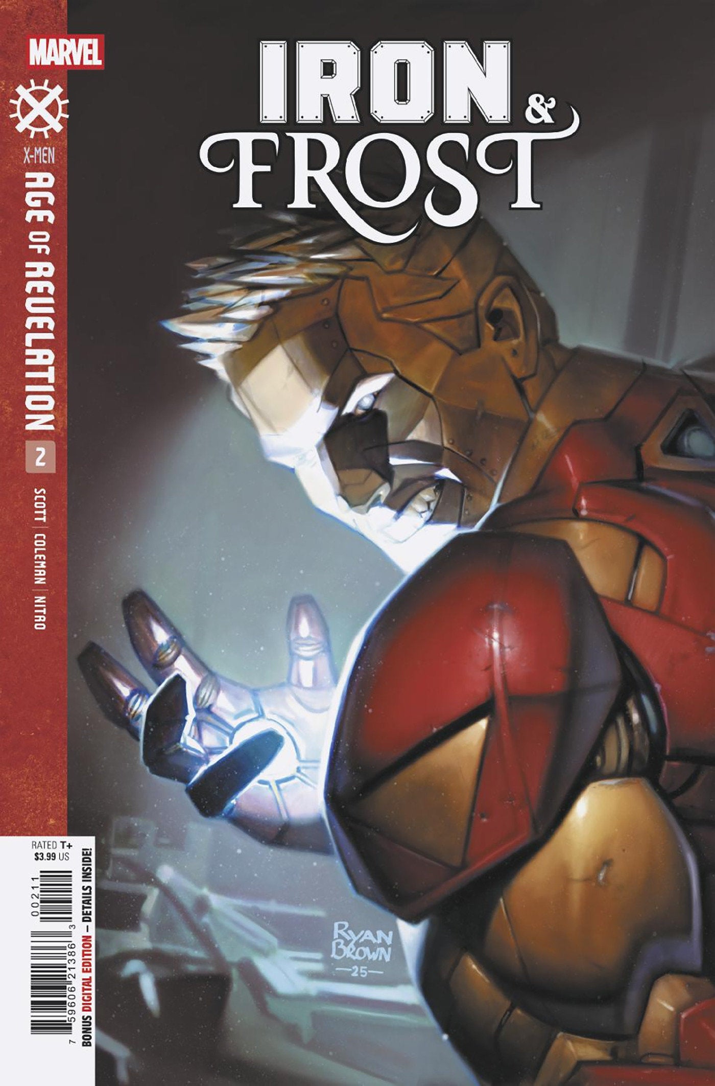 Comic book cover featuring a character in a metallic suit with 'Marvel' logo on the top left corner.