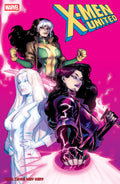 Comic book cover featuring three female characters with a pink background and Marvel logo.