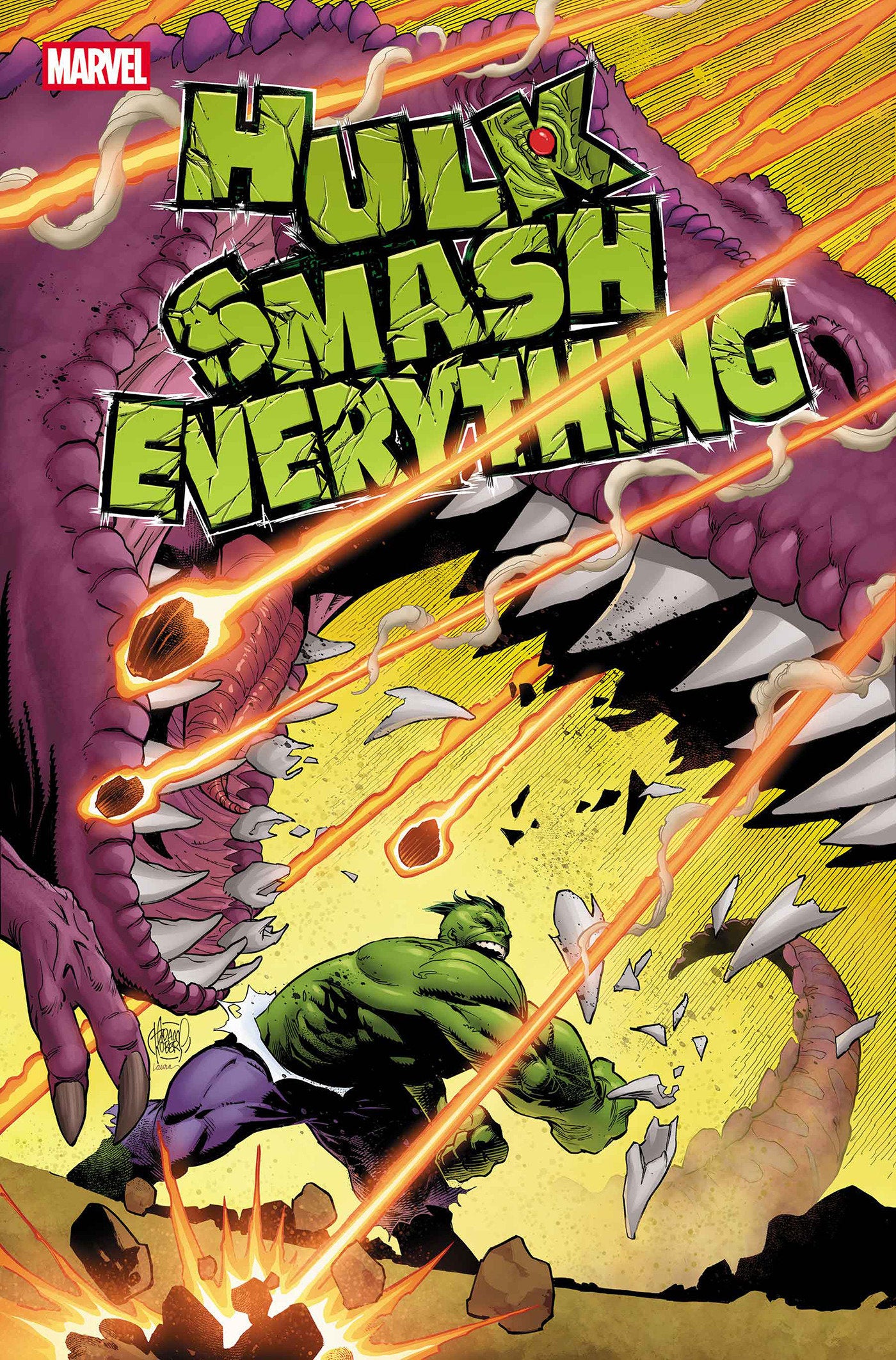 Comic book cover featuring the Hulk smashing through a wall with text 'Hulk Smash Everything' and Marvel logo.