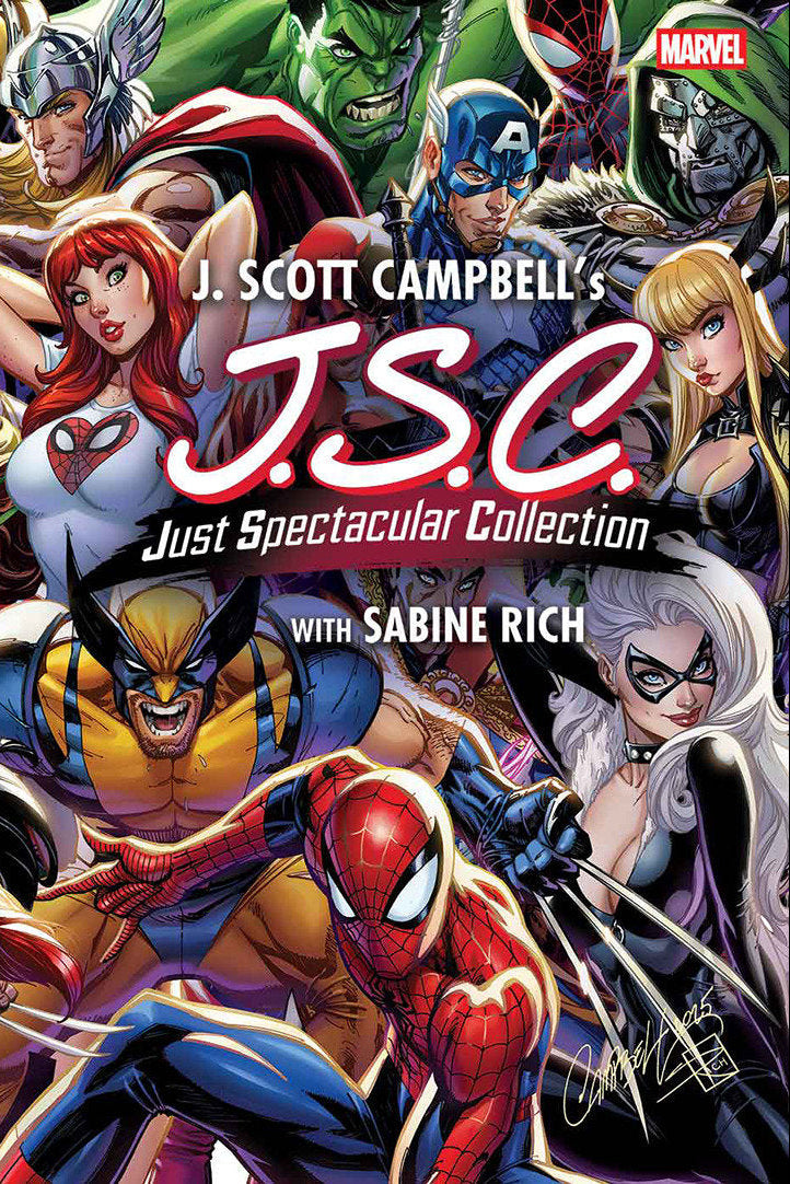 Comic book cover featuring various superhero characters with 'J.S.C. Just Spectacular Collection' text.