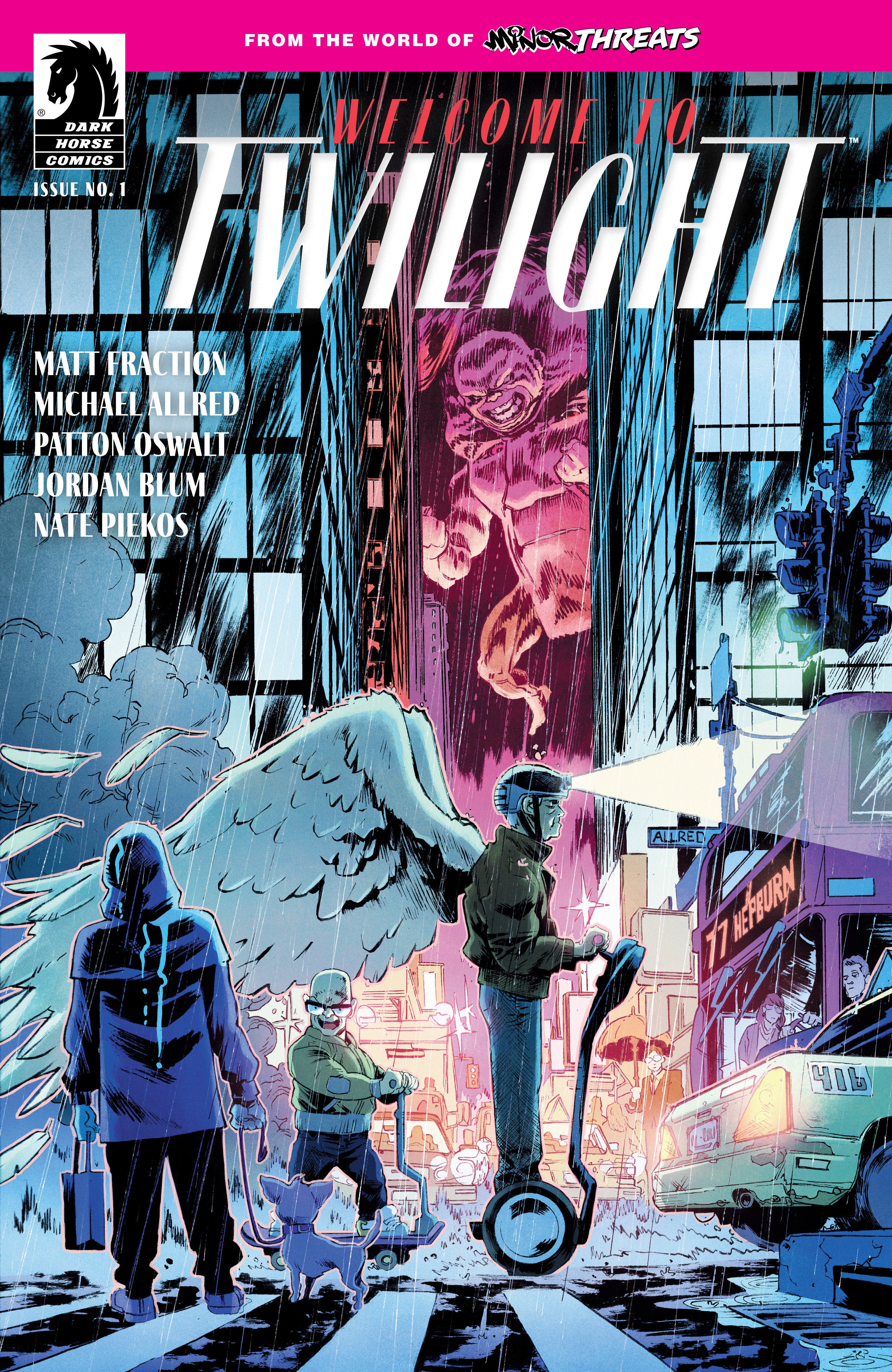 Comic book cover for 'From The World Of Minor Threats: Welcome To Twilight #1' featuring illustrated characters and a cityscape background.