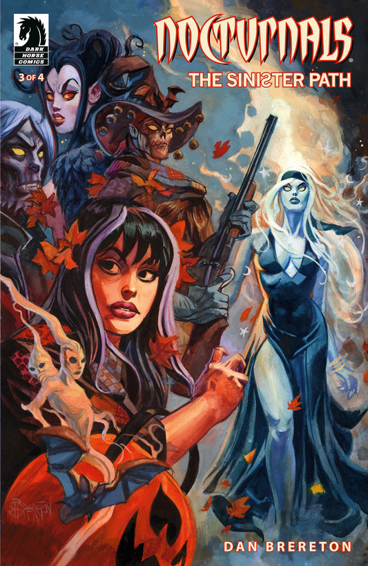 Comic book cover featuring characters with a fantasy theme, titled 'Nocturnals: The Sinister Path'.