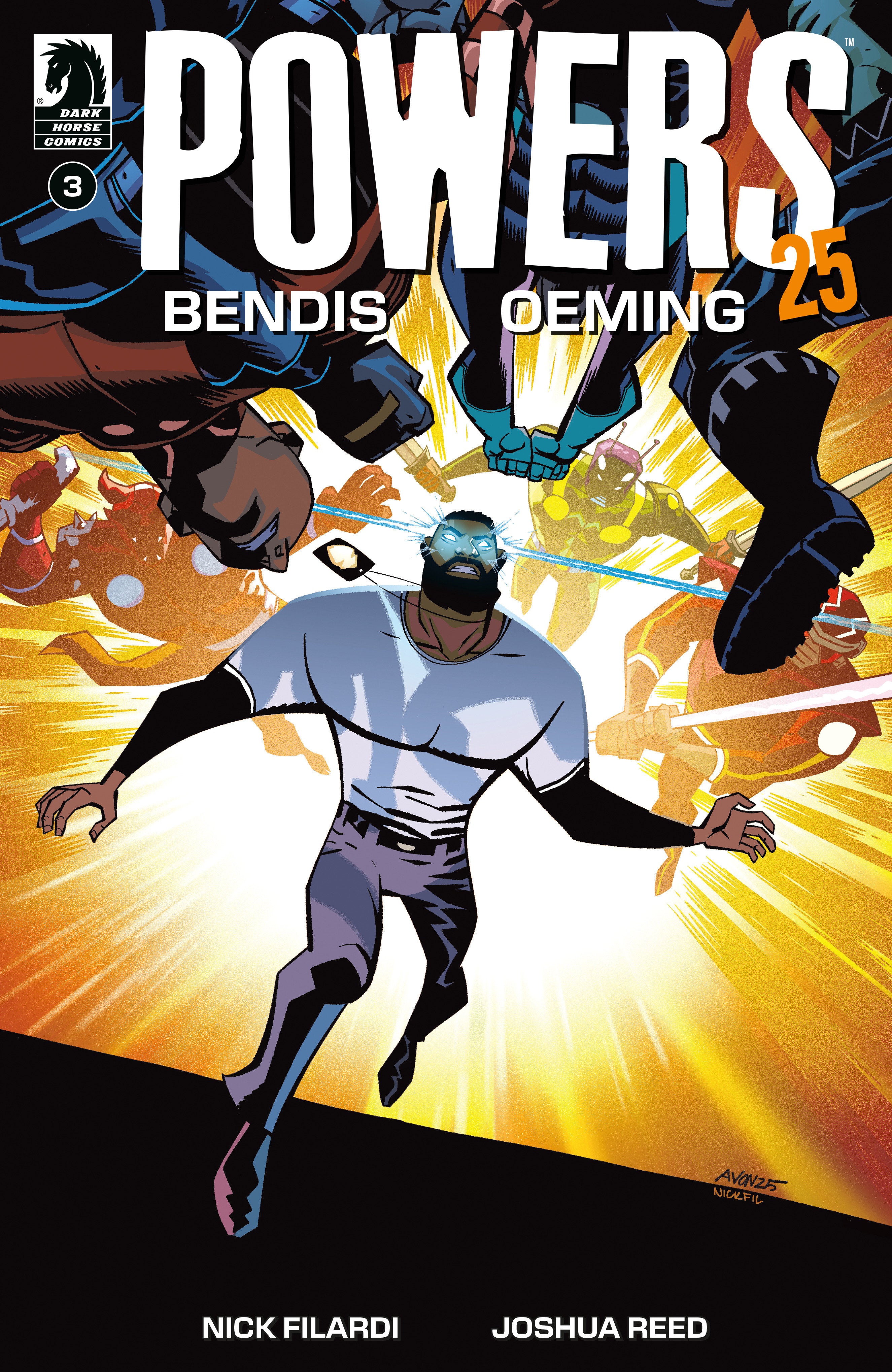 Comic book cover of 'Powers' with characters in action poses against a dynamic background.