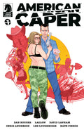 Comic book cover titled 'American Caper' with two characters and colorful abstract designs.