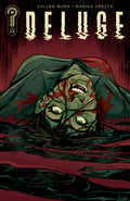 Comic book cover of 'Deluge' with a zombie-like figure submerged in water.
