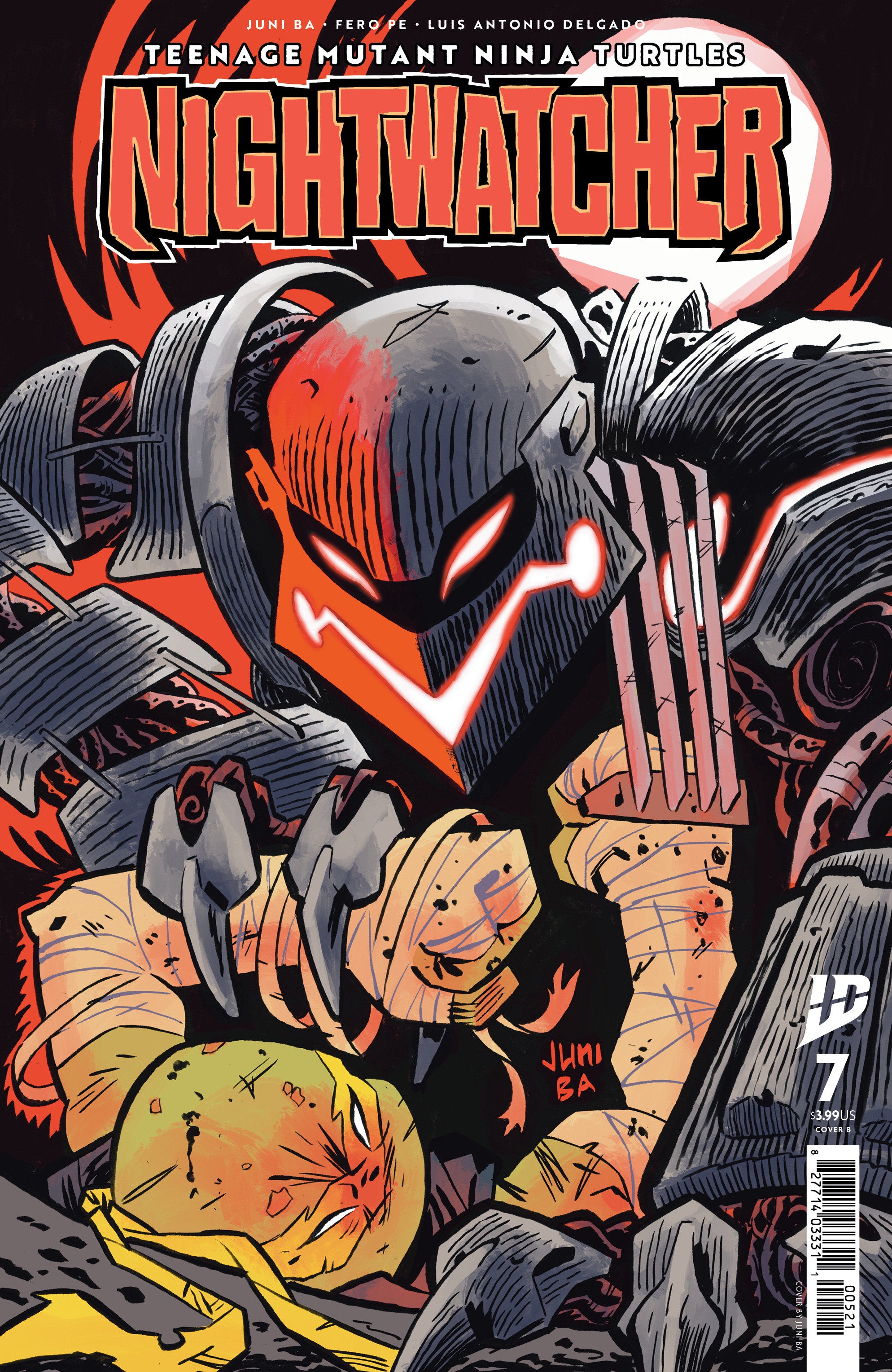 Comic book cover of Teenage Mutant Ninja Turtles Nightwatcher with character in helmet and mask.