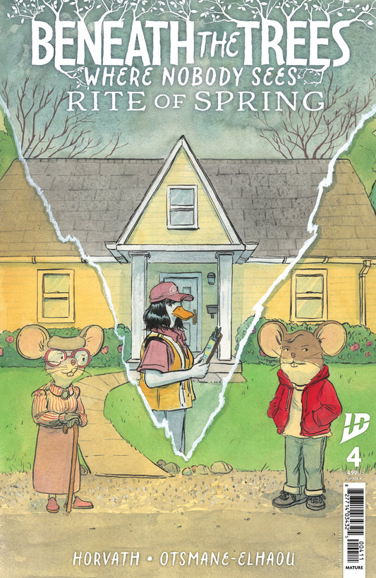 Comic book cover titled 'Beneath the Trees Where Nobody Sees: Rite of Spring' with characters and a house illustration.