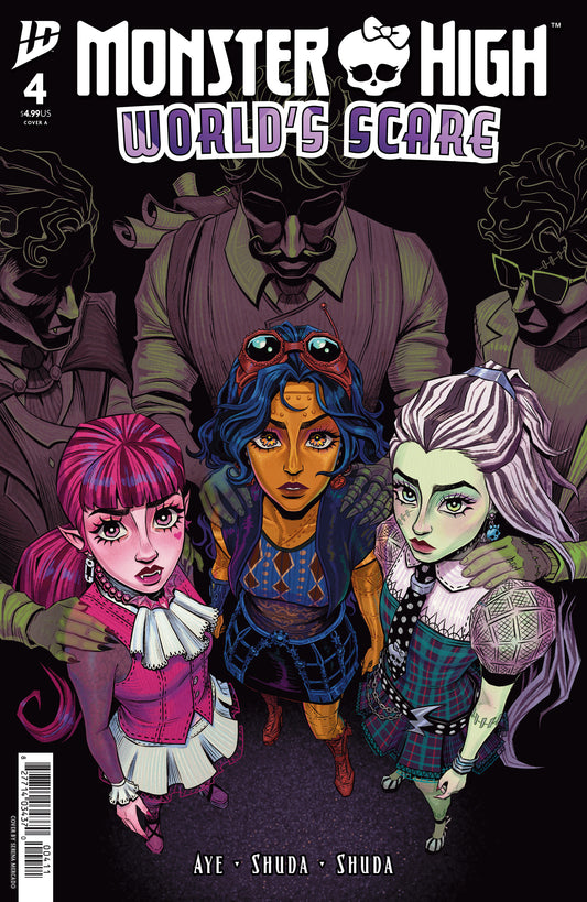 Monster High comic book cover with three characters in front of a dark background