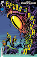 Comic book cover titled 'Seeds of Salvation' from Star Trek: Strange New Worlds with two characters and an alien creature.