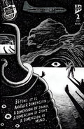 Comic book cover with a sci-fi scene featuring a spacecraft, alien landscape, and text about dimensions.