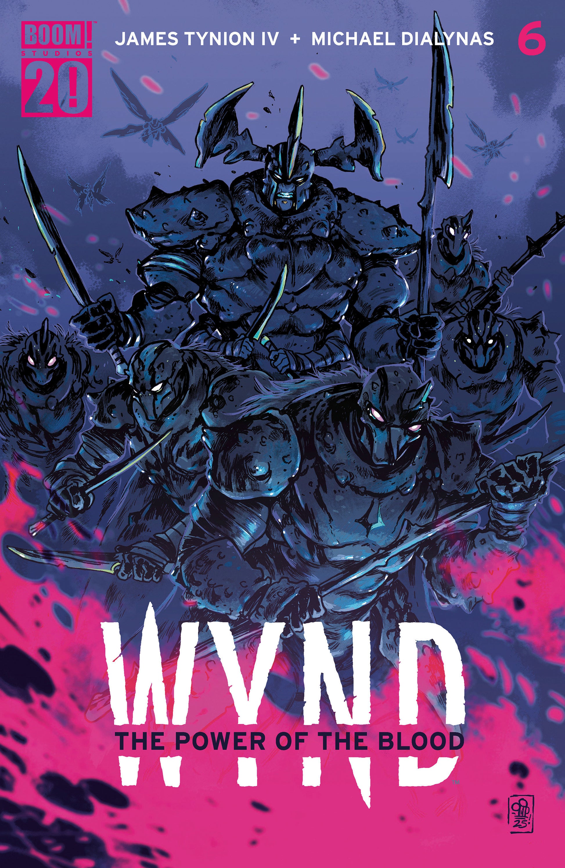 Comic book cover featuring armored figures with a dark and intense design.