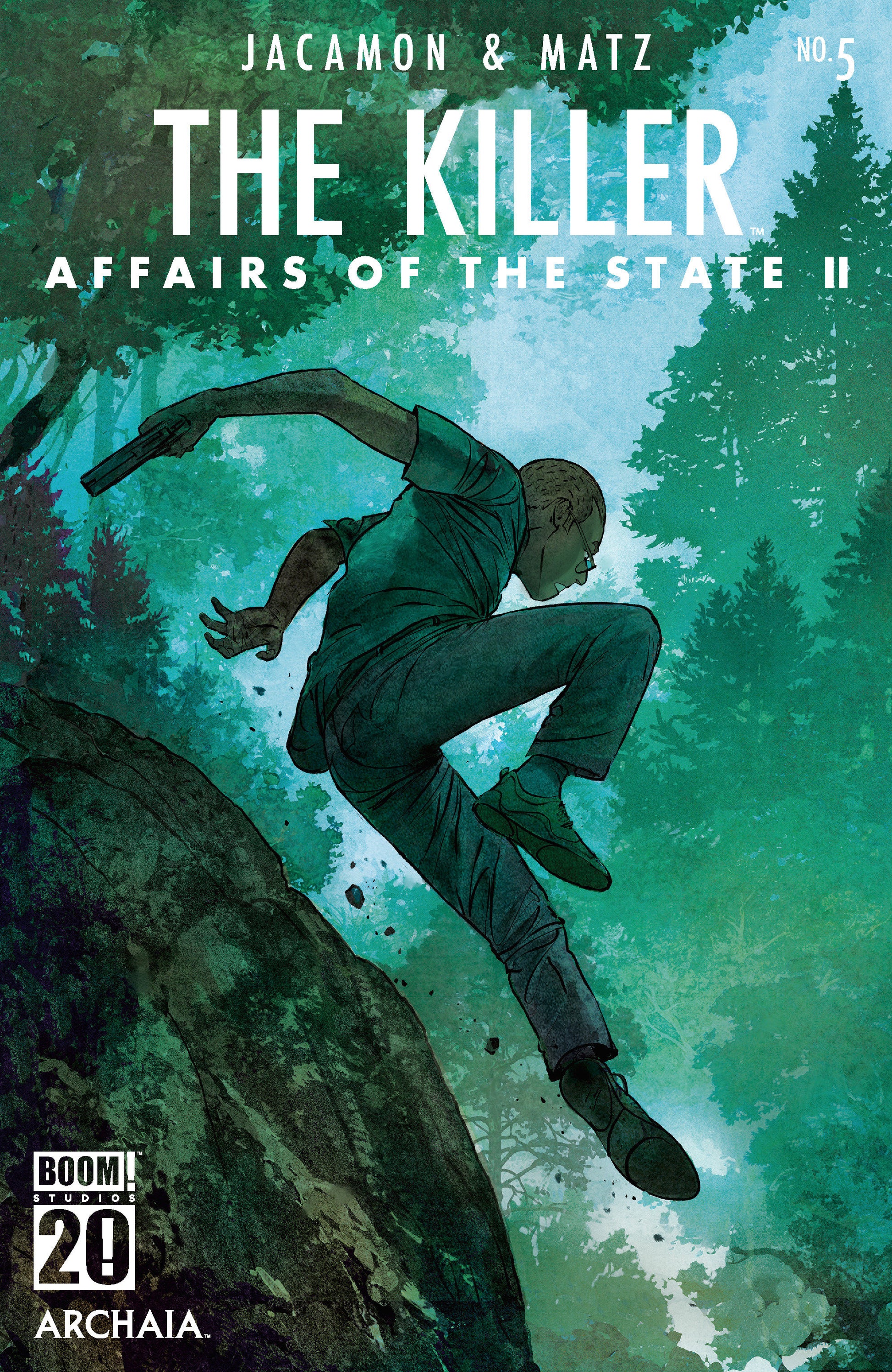 Comic book cover of 'The Killer: Affairs of the State II' with a character falling from a cliff.