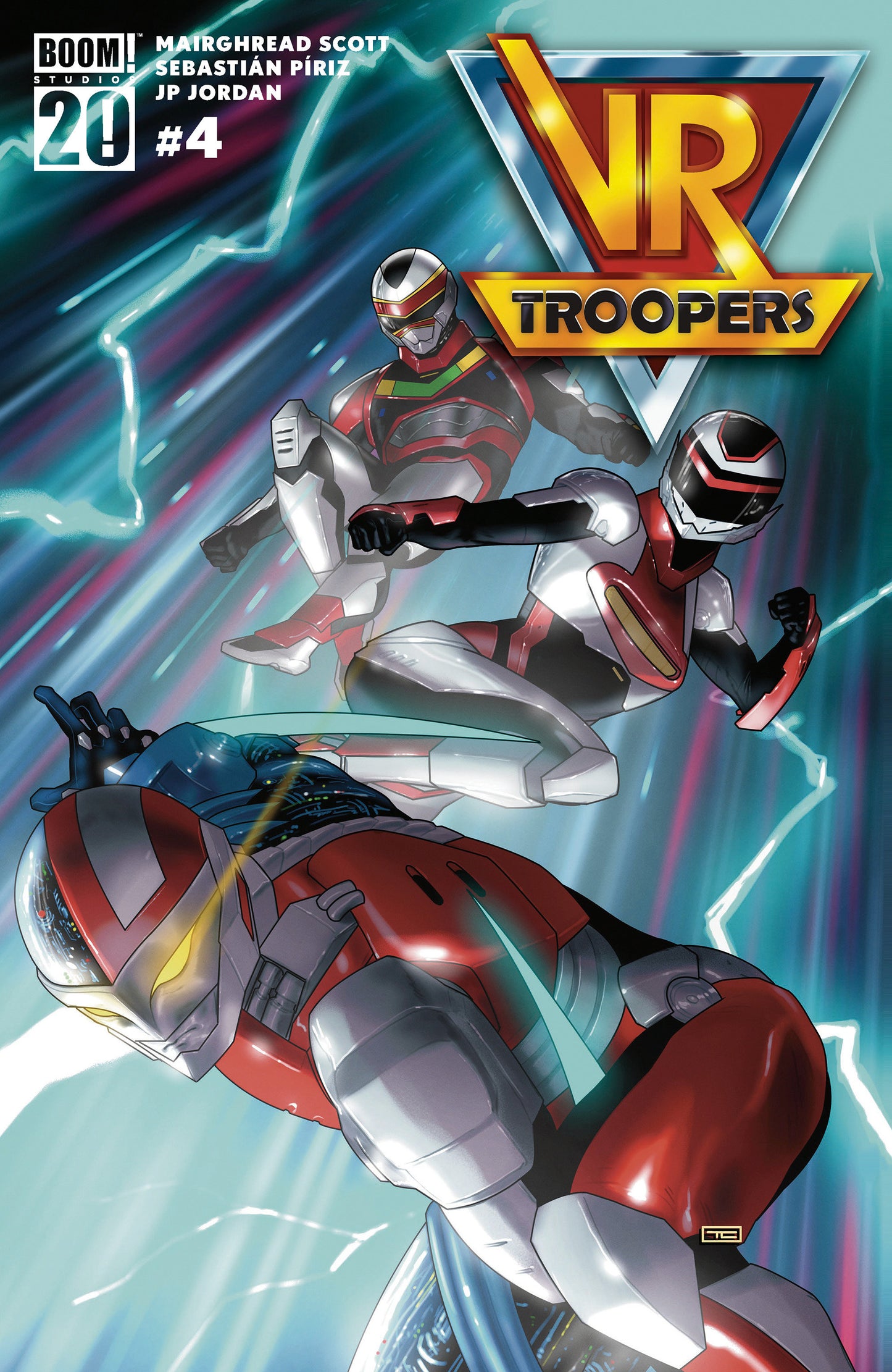 Comic book cover of 'VR Troopers' with two characters in futuristic suits against a dynamic background.