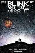 Comic book cover titled 'Blink and You'll Miss It' with stylized text and silhouette of two people.