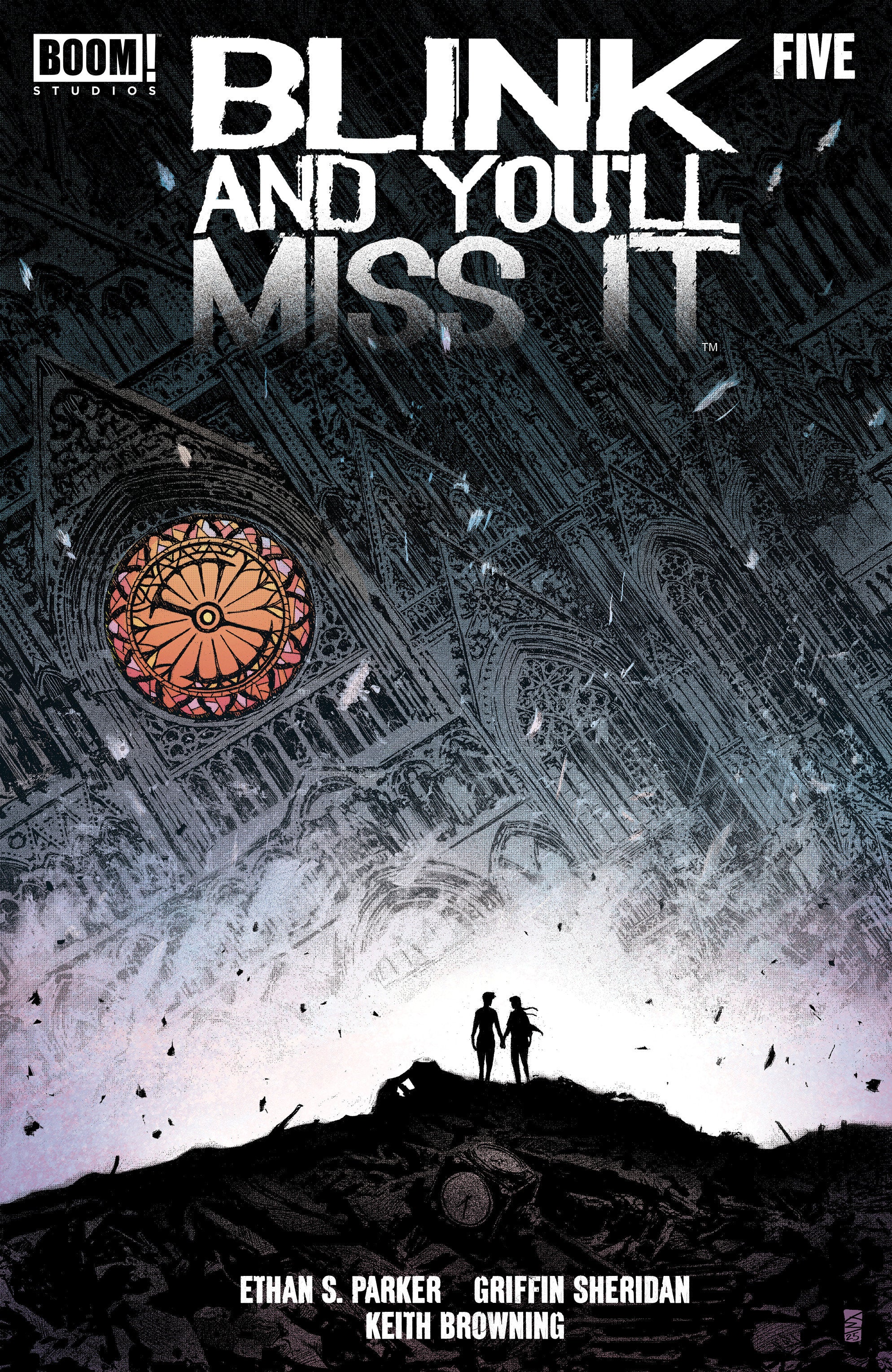 Comic book cover titled 'Blink and You'll Miss It' with stylized text and silhouette of two people.