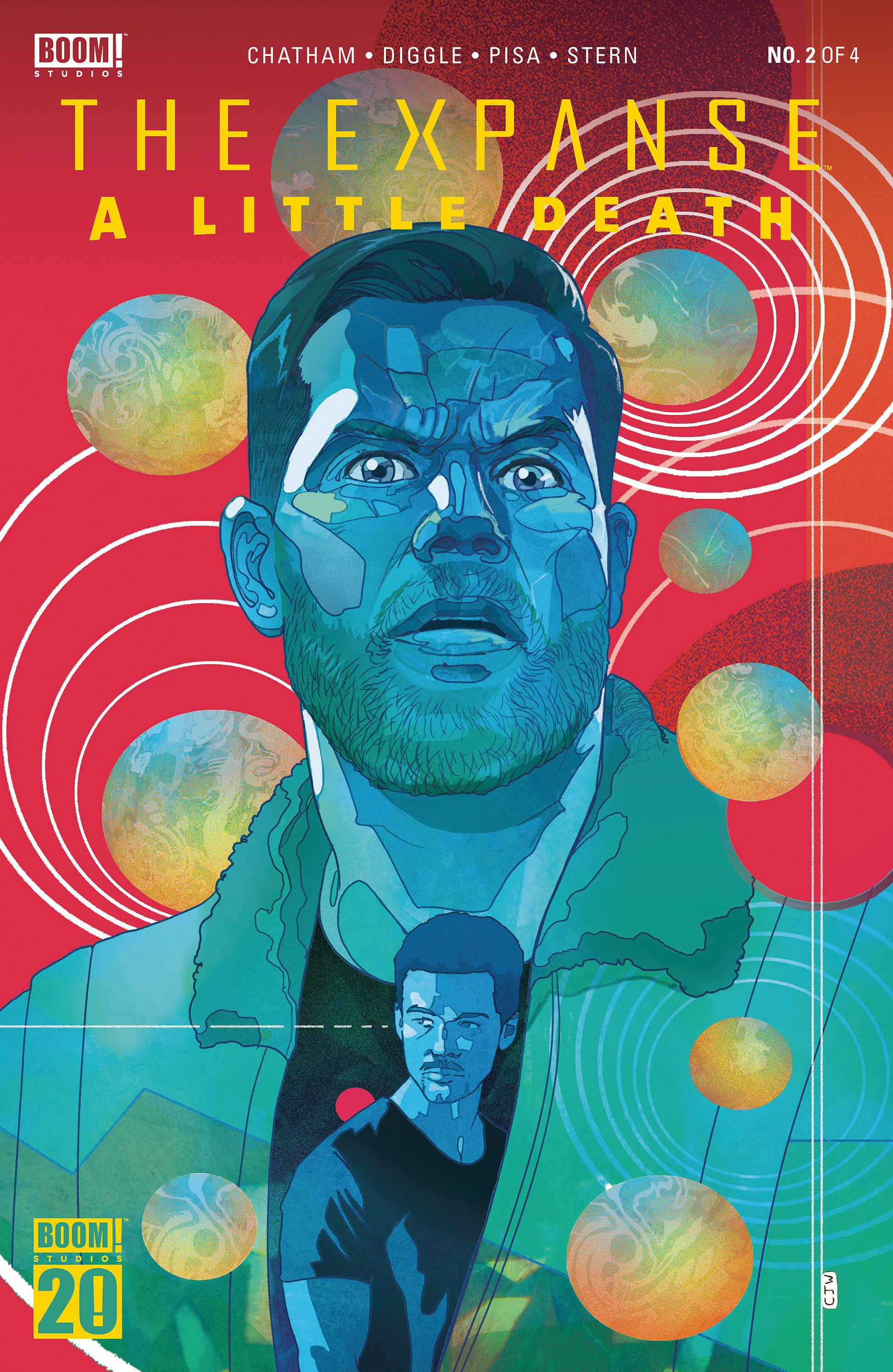 Comic book cover of 'The Expanse: A Little Death' with a stylized illustration of a character against a colorful background.