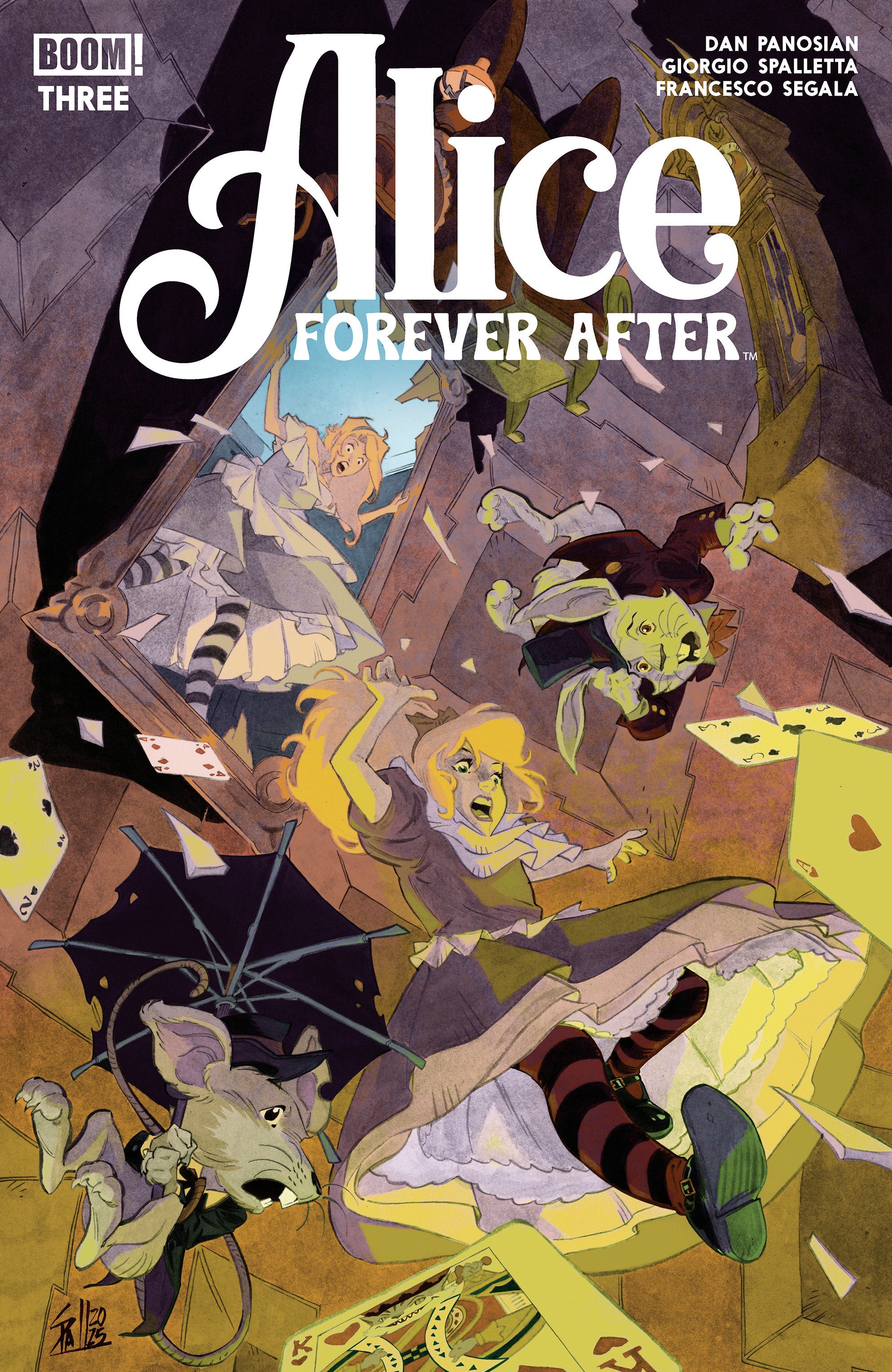 Comic book cover of 'Alice Forever After' with characters in a chaotic scene.