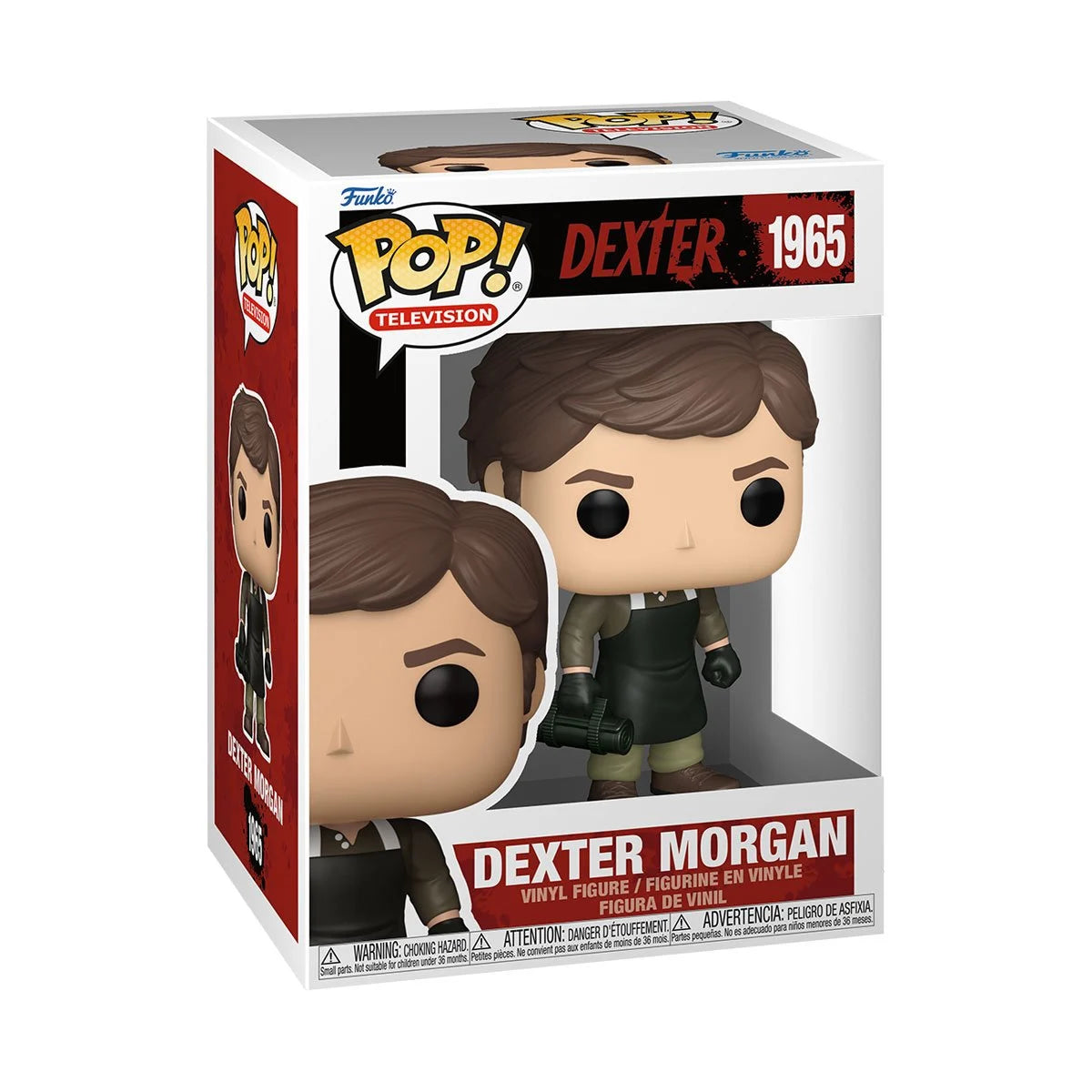 Funko Pop! vinyl figure packaging for Dexter Morgan with branding and character illustration.