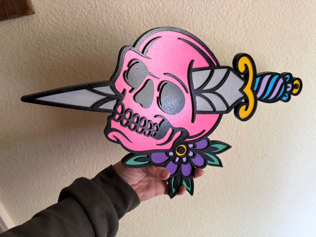 Hand-Painted Skull & Dagger Wall Art Plaque
