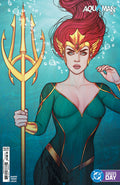 Comic book cover featuring a character with red hair and green costume holding a trident, with 'Aquaman' branding.