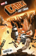 Cable: Love & Chrome Variant Edition #3 comic book cover by Marvel, featuring a dramatic illustrated scene with Cable hanging upside down and other characters in an action composition.
