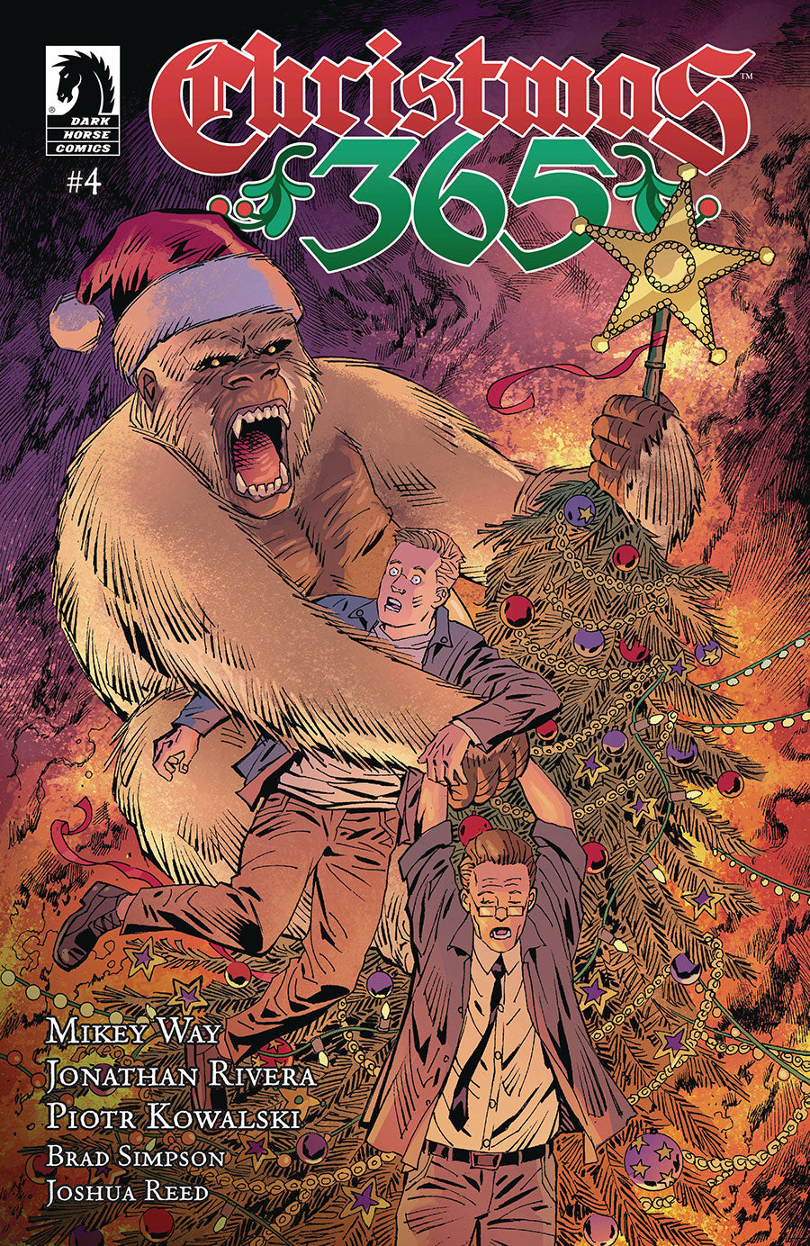 Comic book cover titled 'Christmas 365' with a bear and people around a Christmas tree.