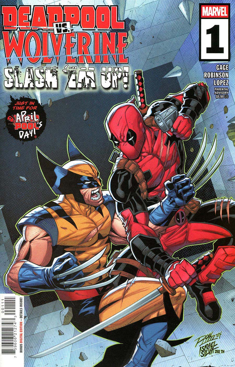 Comic book cover featuring Deadpool and Wolverine with a dynamic pose.