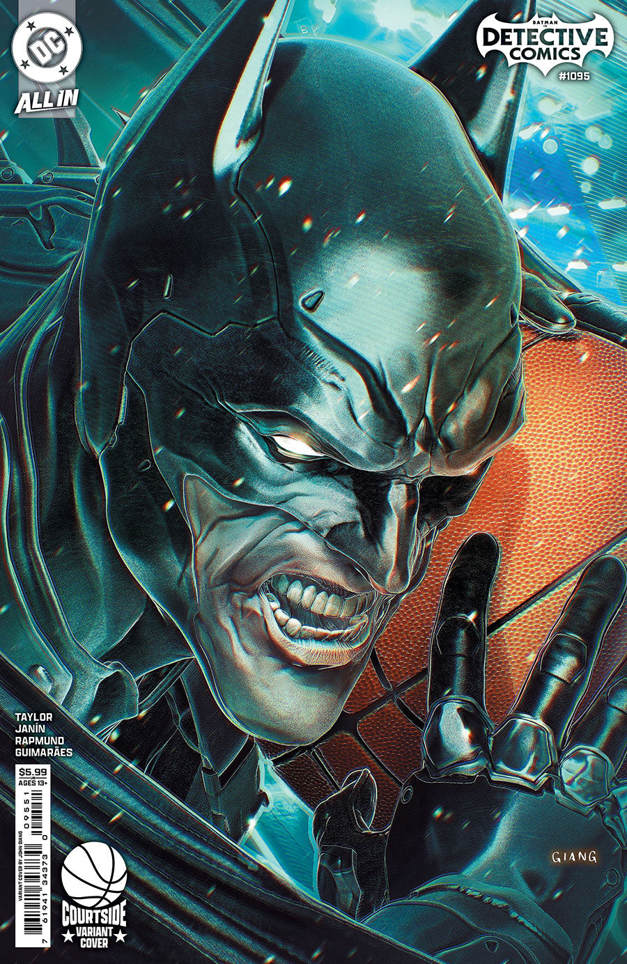 Comic book cover featuring a superhero in a mask with a blue and orange background