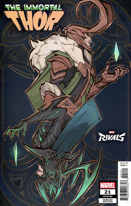 Comic book cover of 'The Immortal Thor' featuring a character with white hair and green cape against a dark background.