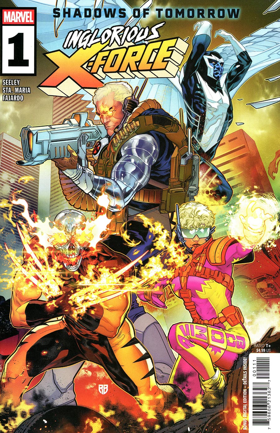Comic book cover featuring 'Inglorious X-Force' with characters in action poses.