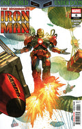 Comic book cover featuring Iron Man in a battle scene with explosions and debris.