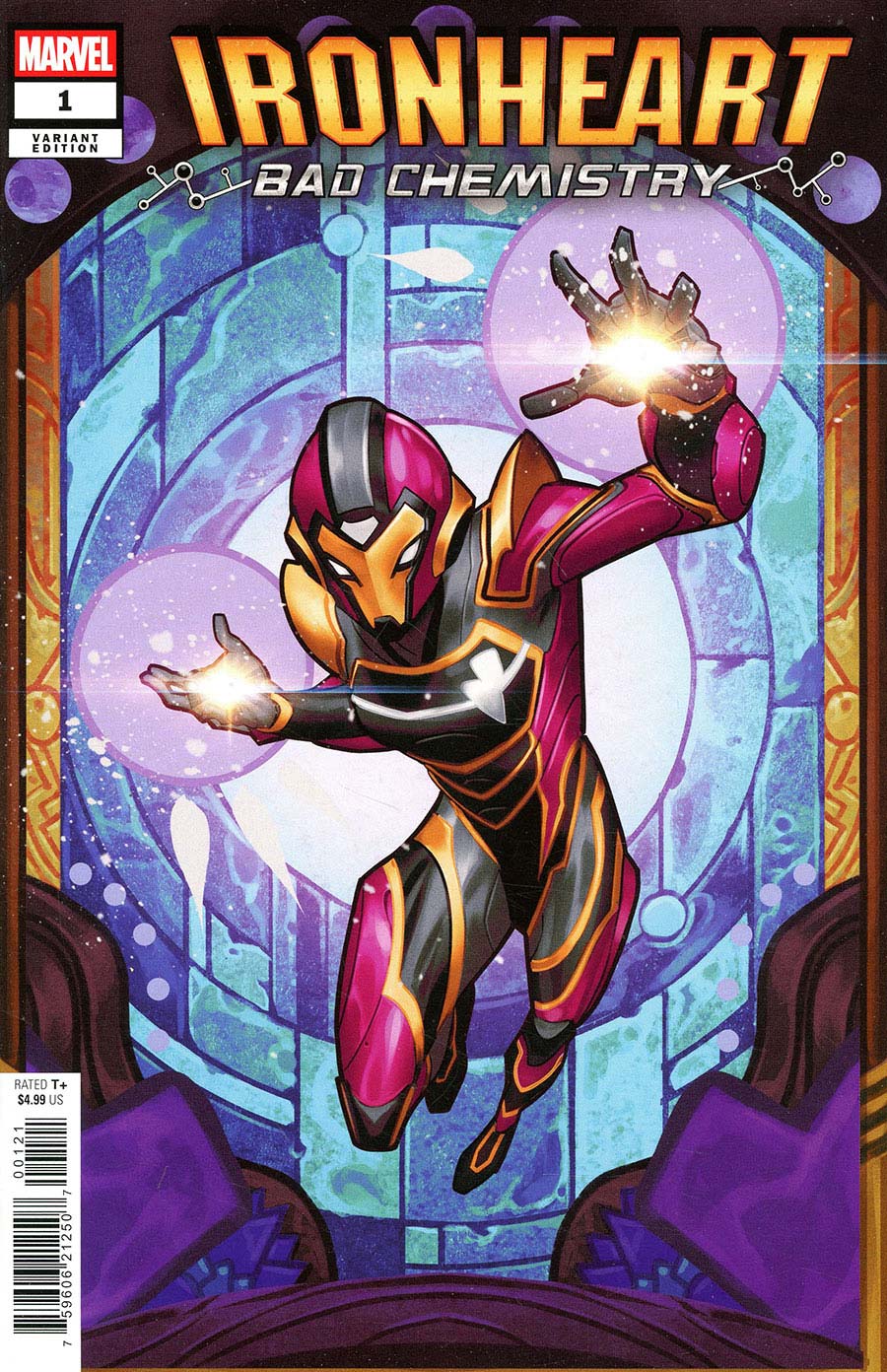 Comic book cover featuring a superhero in a dynamic pose with 'Ironheart' and 'Bad Chemistry' text.