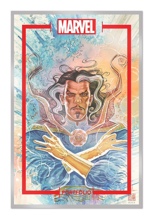 Marvel character with artistic design and colorful background