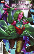Comic book cover featuring a character in green and red costume with 'New Champions' title.
